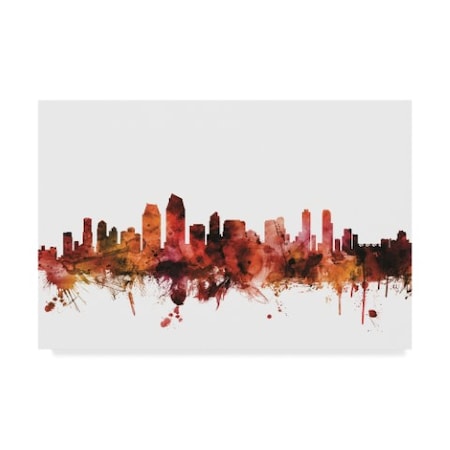 Michael Tompsett 'San Diego California Skyline Red' Canvas Art,30x47